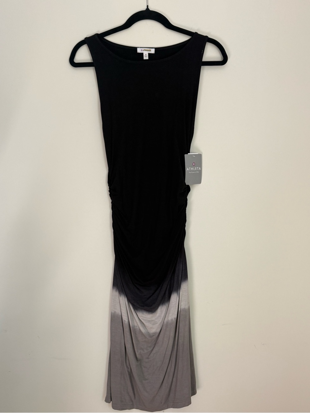 Athleta Black Grey Ombre Tie Dye Ruched Tank Midi Dress NWT XS
